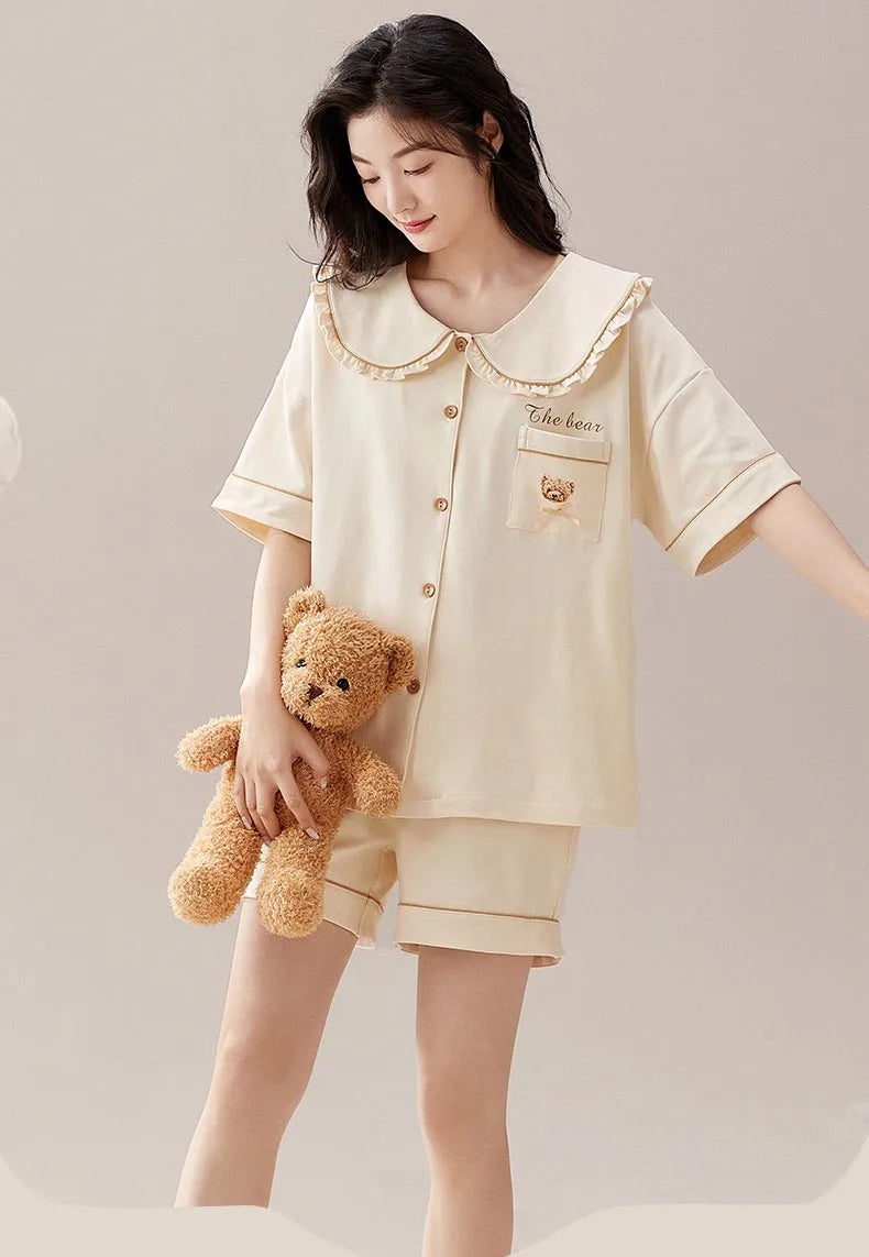Dropshipping Female Pijamas Cartoon Summer Short Women Pajamas Sleeve Shorts Nightwear Sweet Sleepwear Pyjamas Woman Home Suit