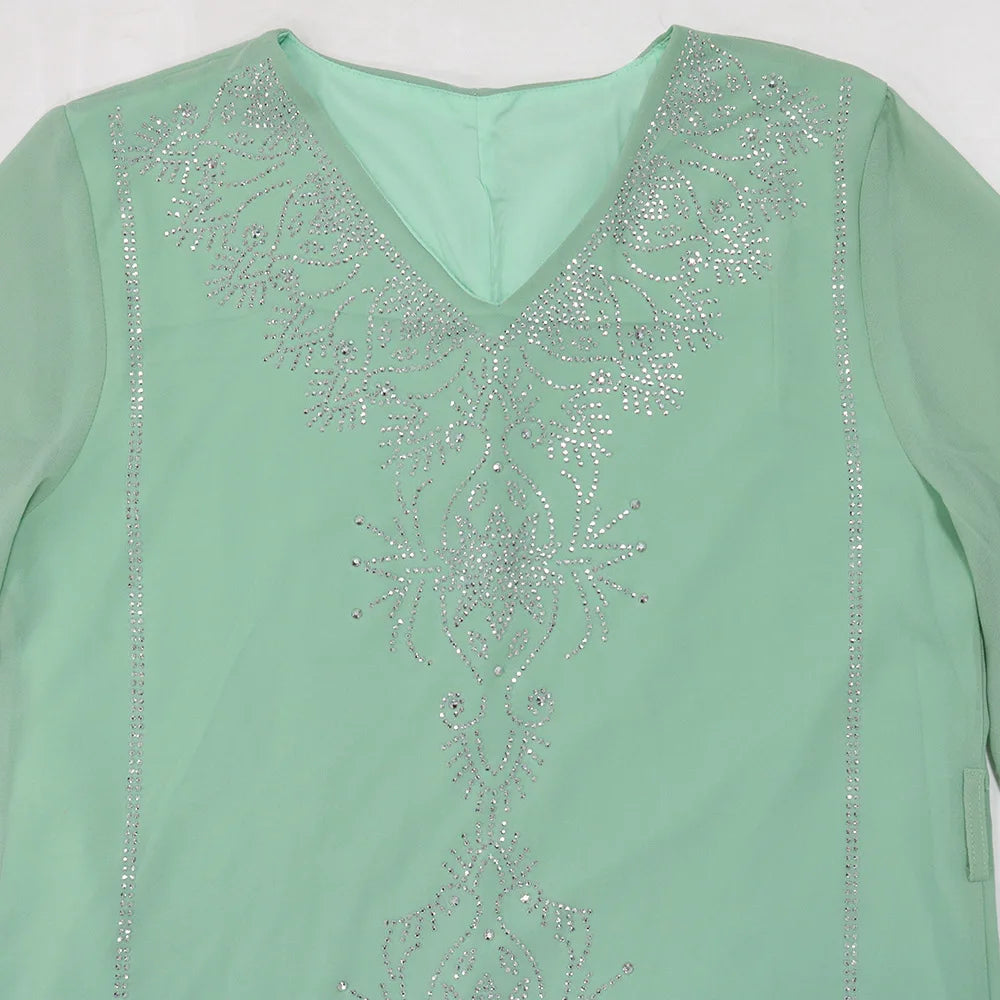 2026 Saudi Arabia Dubai Fashion Diamond Dress Women Muslim Dresses Abaya Chiffon Robe Middle Eastern Women's Clothing Maxi Dress