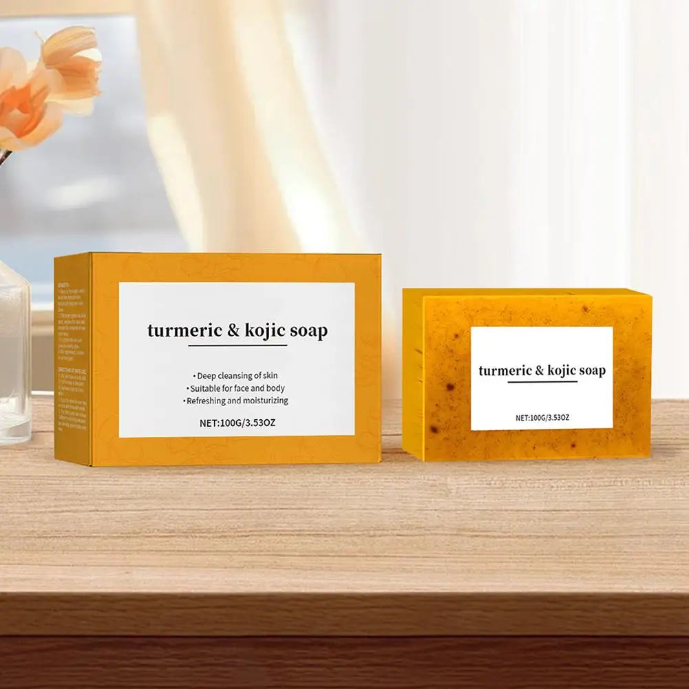 100g Turmeric Hand Made Soap Lemon Kojic Acid Shower and Facial Soap Body Cleansers Brightening Face Soap Tender Skin Care