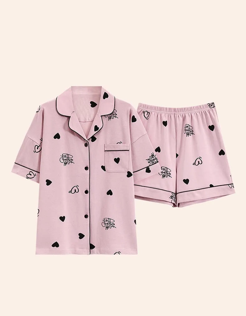 Dropshipping Female Pijamas Cartoon Summer Short Women Pajamas Sleeve Shorts Nightwear Sweet Sleepwear Pyjamas Woman Home Suit