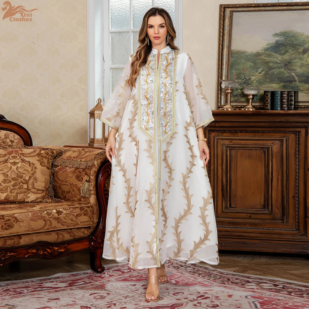 Uni Muslim Luxury Woman Evening Dress Dubai Sequins Maxi Abaya Two Pieces Kaftans 2025