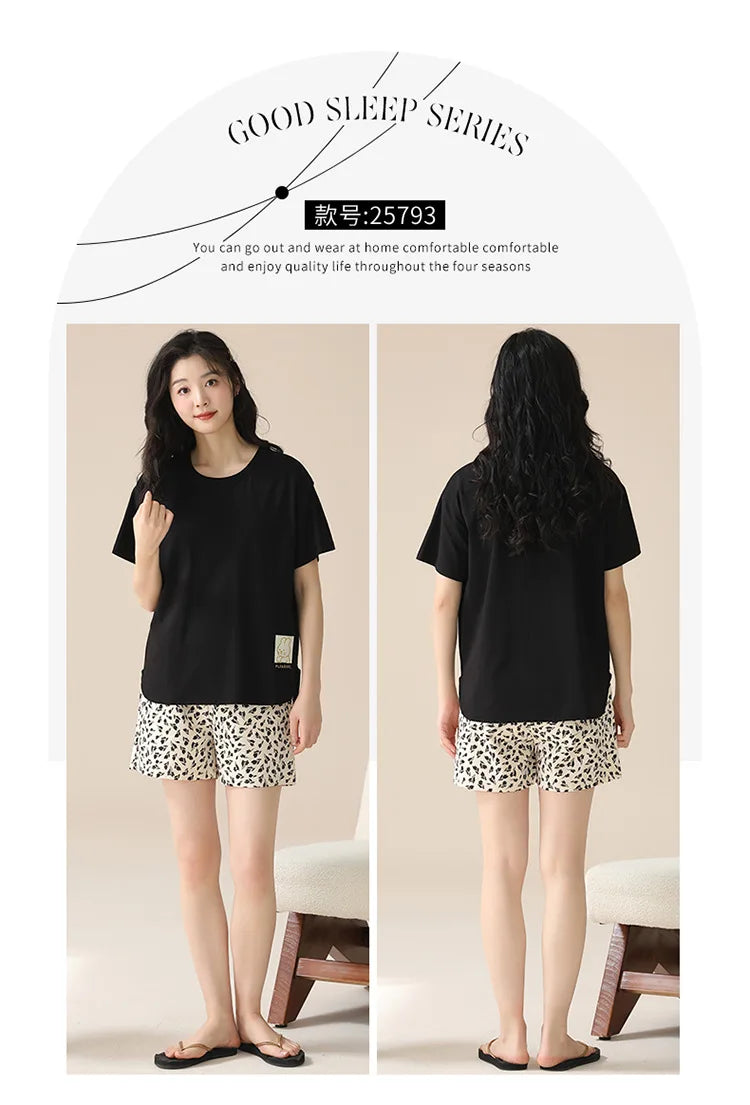 Female Summer Pijamas Short Women Cotton Pajamas Sleeve Shorts Nightwear Sweet Sleepwear Cartoon Pyjamas Woman Home Suit