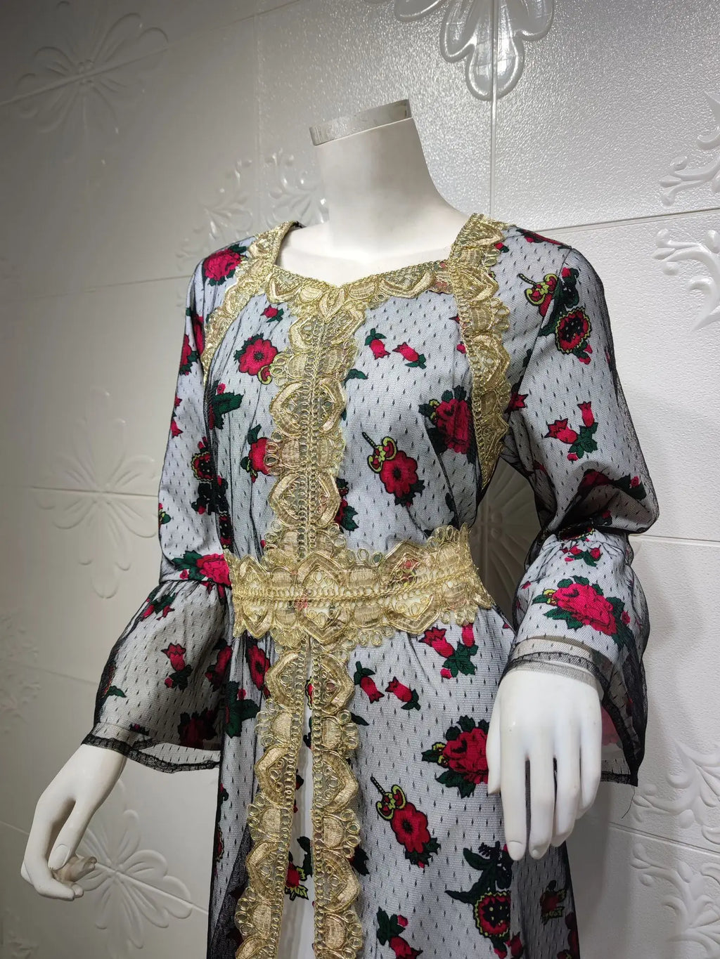 Luxury Middle East Abayas for Women Dubai Dress Lace Applique Mesh Printing Long Sleeves Elegant Evening Party Muslim Clothes