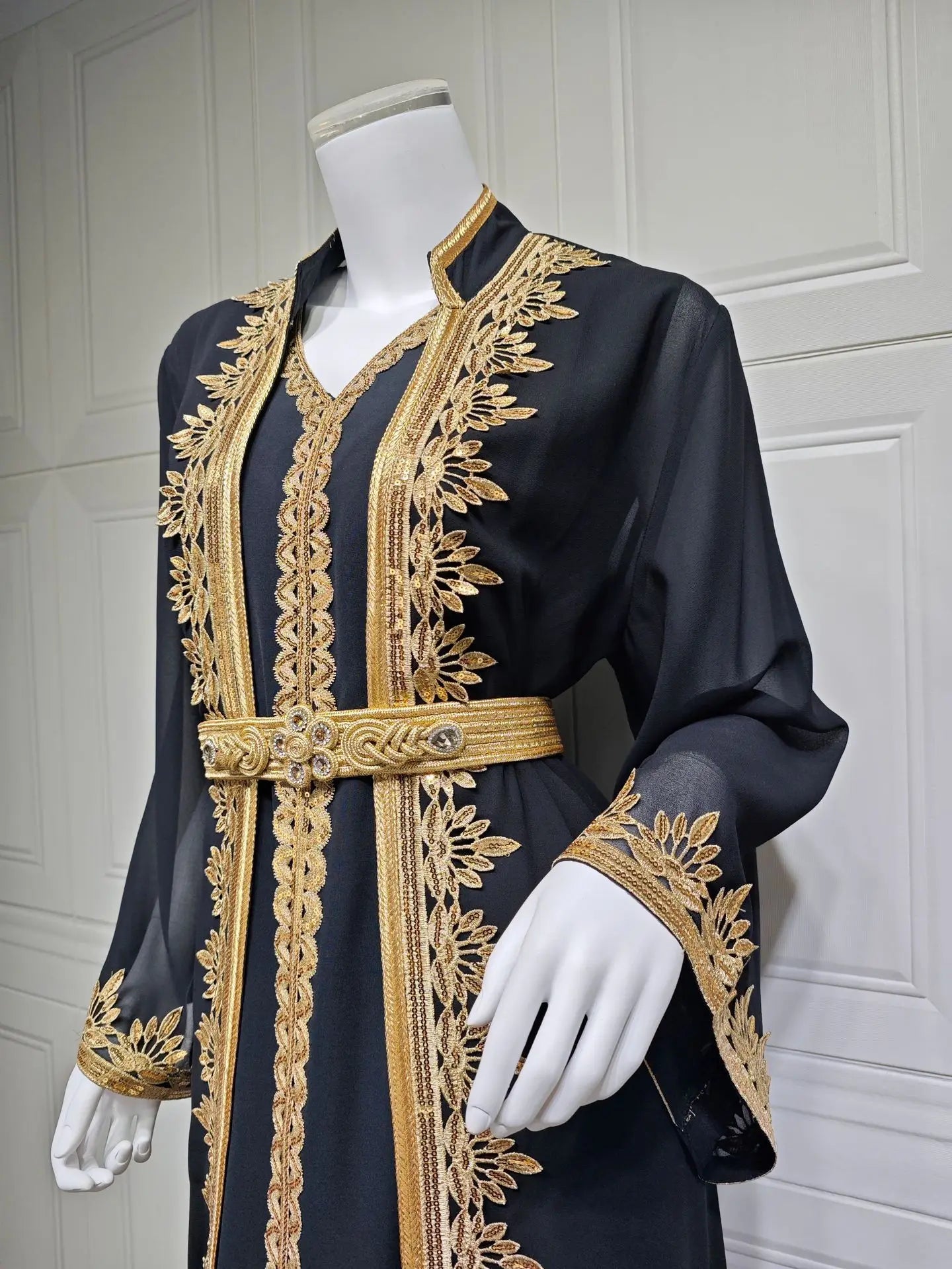Dress Suit Women Eid Muslim Abaya Party Dresses 2 Piece Sets Embroidery Sashes Ramadan Dubai Kaftan Vestidos Jalabiya Long Robe