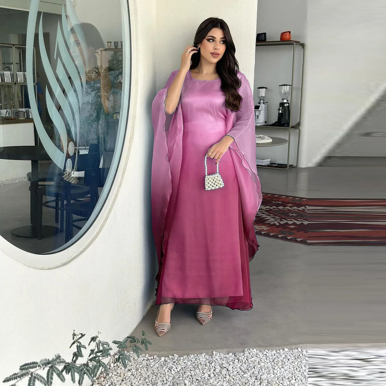 Eid Arab Satin Muslim Party Dress for Women Bat Sleeve Abaya Jalabiya Long Dresses Morocco Kaftan Vestidos Ramadan Gown Robe
