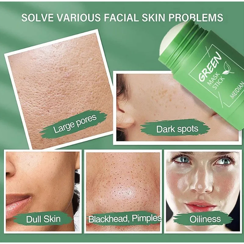 Green Tea Remove Blackhead Solid Mask Dispel Acne Blemish Cleansing Stick Mask Shrink Pores Tighten Whitening Skin Care Products