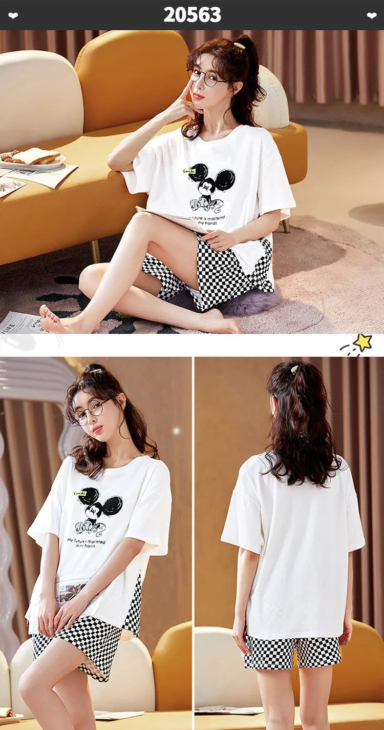 Spring Summer Pure Cotton Womens Pajama Sets Sexy Black Nightwear Casual Pyjama Long Pants Sleepwear Suits Homewear Fashion