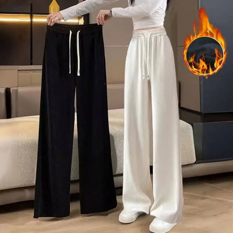 Lamb Velvet Thiened Fce Women's Autumn Winter Casual Pants High Waist Straight Leg Corduroy Trousers Trendy Outerwear