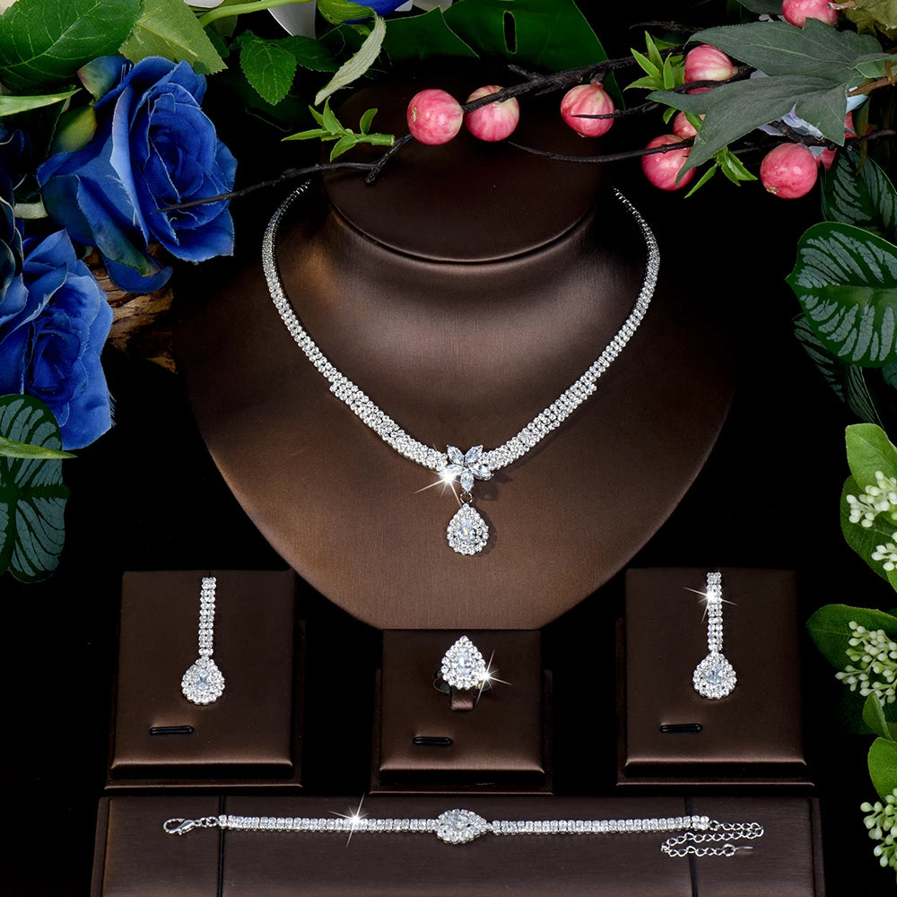 New Gentle Light Luxury Set Sparkle Necklace Earrings Bracelet Women's Dress Decorative Jewelry Wedding Ball Bridal Gift M-868