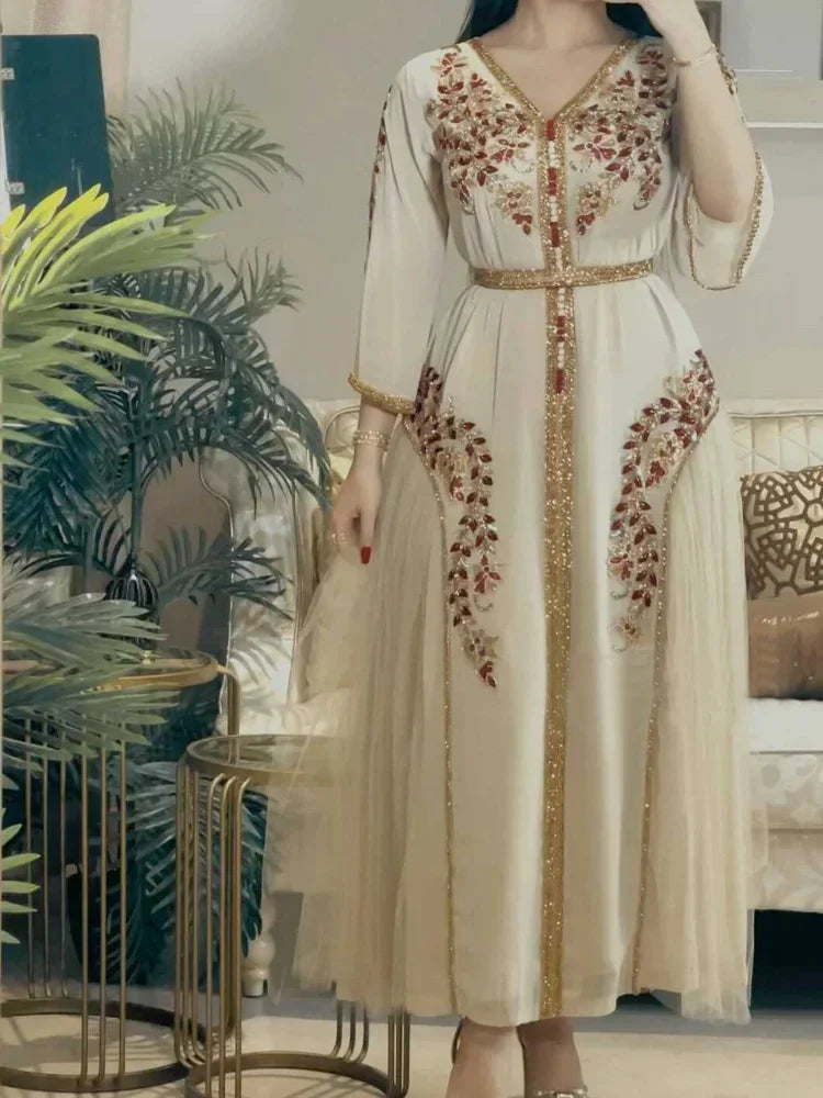 Customized Luxury Eid Muslim Dress for Women Ramadan Arabic Abaya Islamic Evening Party Jalabiya Marocain Clothes Turkish Morocc
