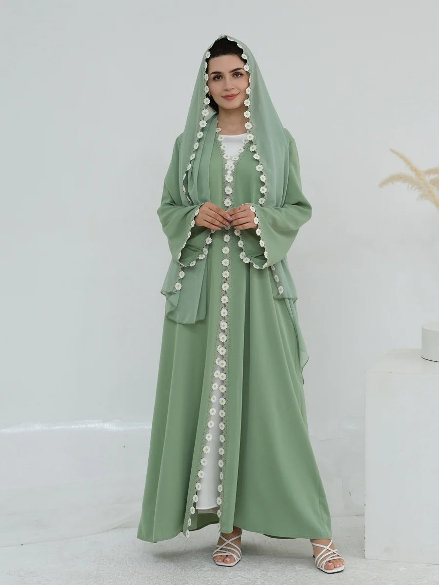 Muslim Women Türkiye Dubai Abaya Luxury embroidery Flower Kimono Cardigan Long Dress Modest Kaftan Robe Femme Islam Clothing