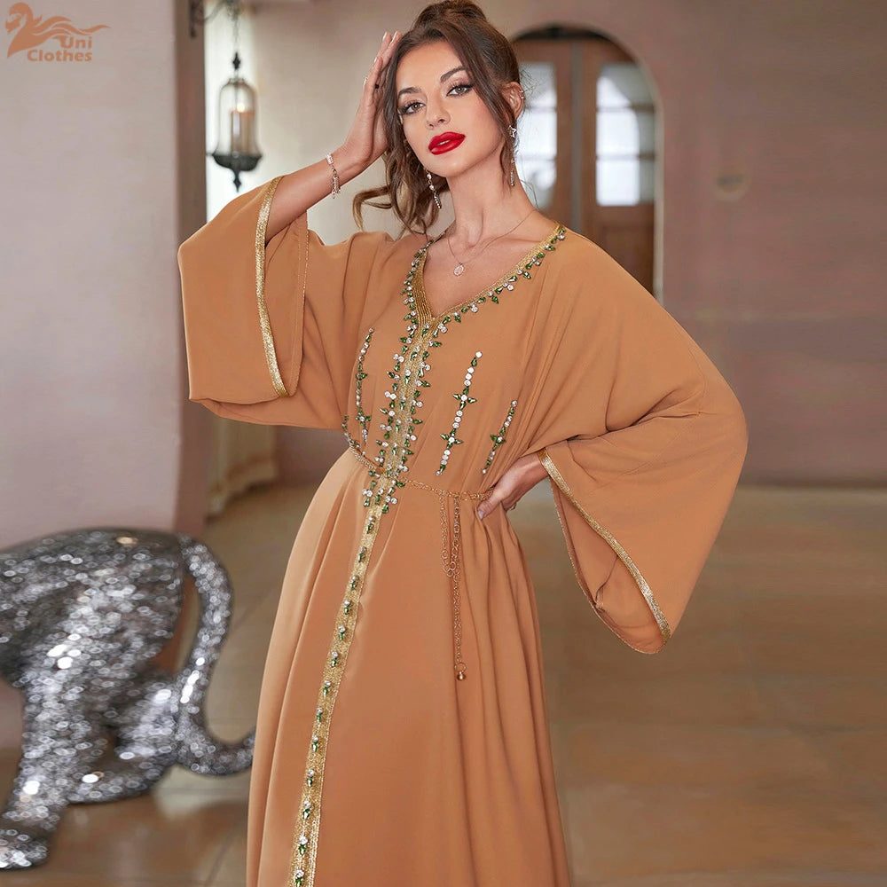 Luxury Diamond Party Dress for Women Robe Muslim Evening Abaya Arab Oman Dubai Moroccan Pakistan Jalabiya Caftan Ramadan Vestido