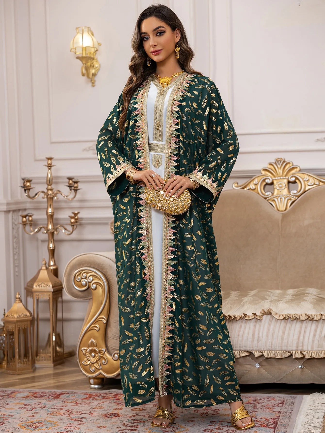 2PCS Muslim Women Dress Dubai Abaya Kaftan Turkey Embroidery Jalabiya African Party Gown Arab Robe Islam Clothing Kebaya Caftan