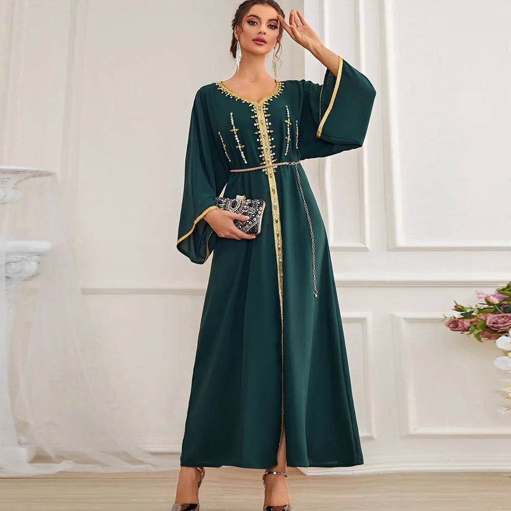 Luxury Diamond Party Dress for Women Robe Muslim Evening Abaya Arab Oman Dubai Moroccan Pakistan Jalabiya Caftan Ramadan Vestido