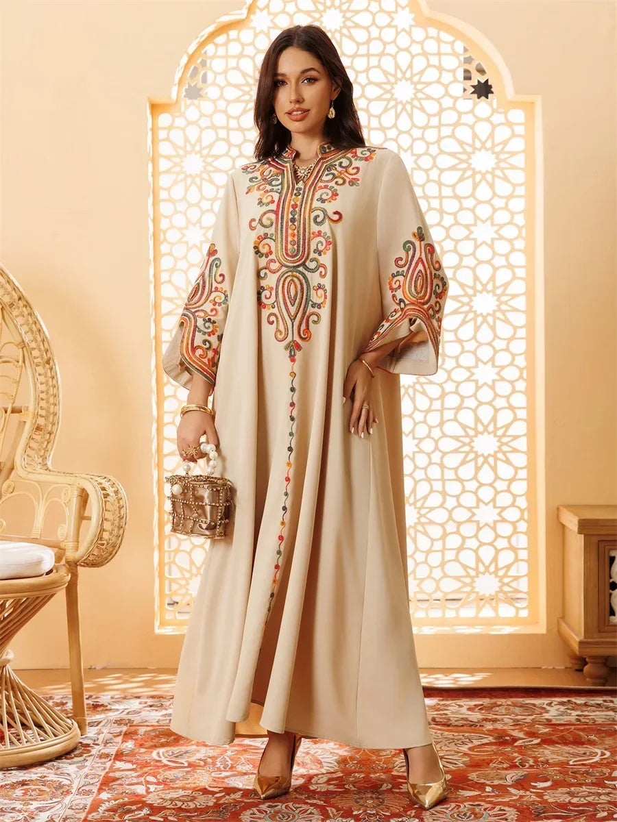 Ramadan Muslim Women's Embroidered Loose abaya Dresses For Women Gala Morocco Dubai Elegant Casual Kaftan