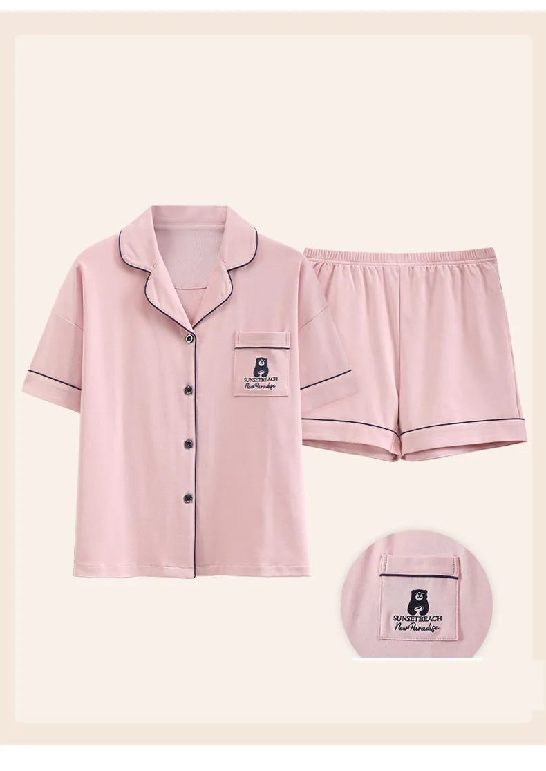 Dropshipping Female Pijamas Cartoon Summer Short Women Pajamas Sleeve Shorts Nightwear Sweet Sleepwear Pyjamas Woman Home Suit