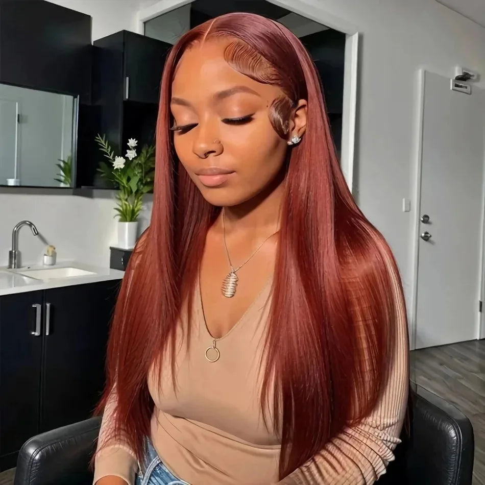 Reddish Brown HD 13x4 Lace Frontal Wigs Glueless Colored Human Hair Wigs Vietnamese Double Drown Bone Straight Lace Front Wig