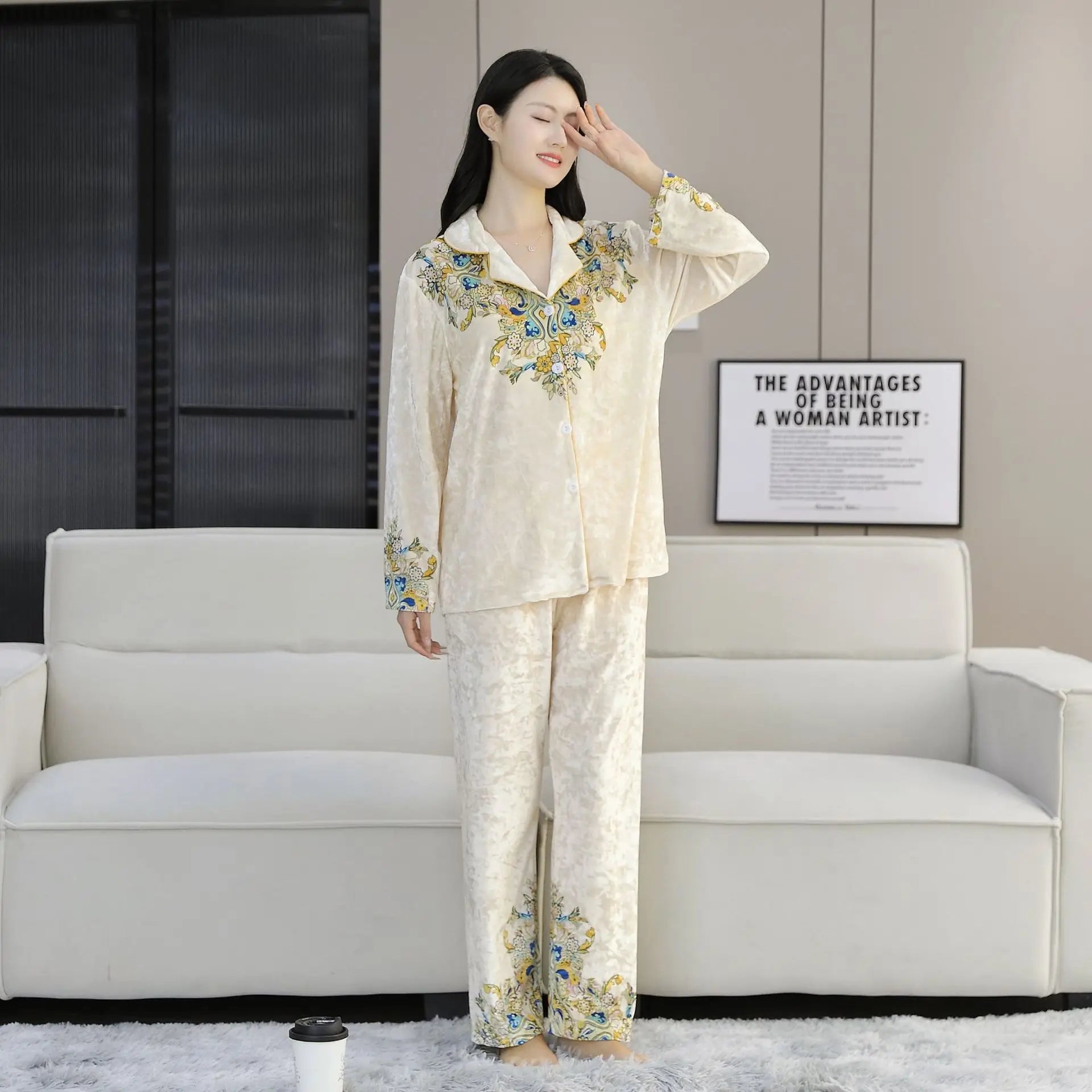 Women Pajama Sets Velvet Pajamas Women's Fall Long-sleeved Set of Women's Senior Fashion Cardigan Models Plus Size Homewear