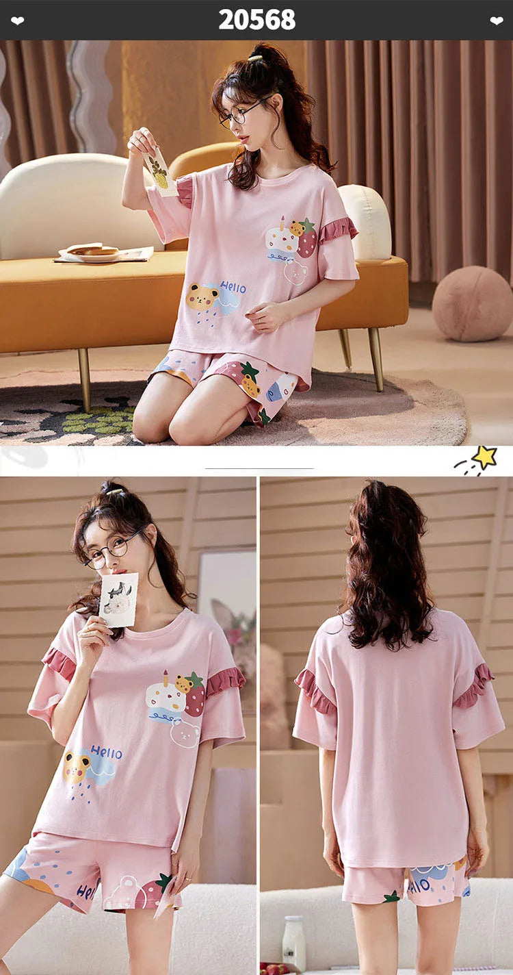 Spring Summer Pure Cotton Womens Pajama Sets Sexy Black Nightwear Casual Pyjama Long Pants Sleepwear Suits Homewear Fashion
