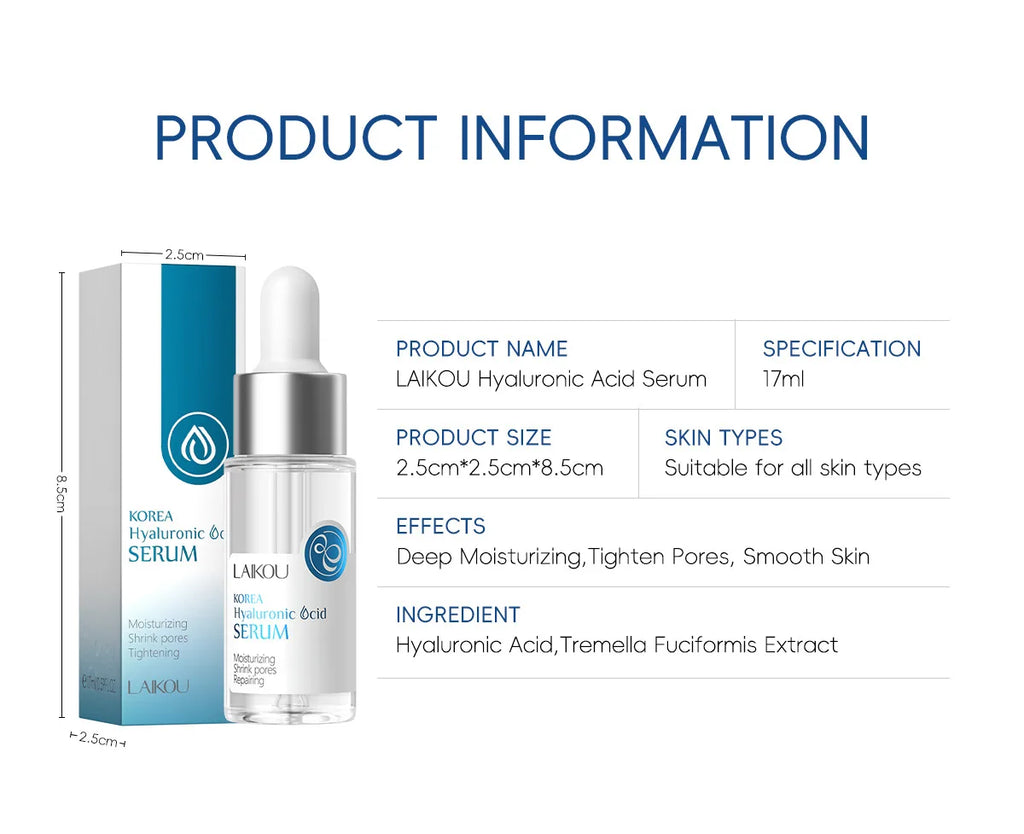LAIKOU Hyaluronic Acid Serum Moisturizing Smoothing Face Essence Skin Care Shrink Pore Cream For Dry Facial Skin
