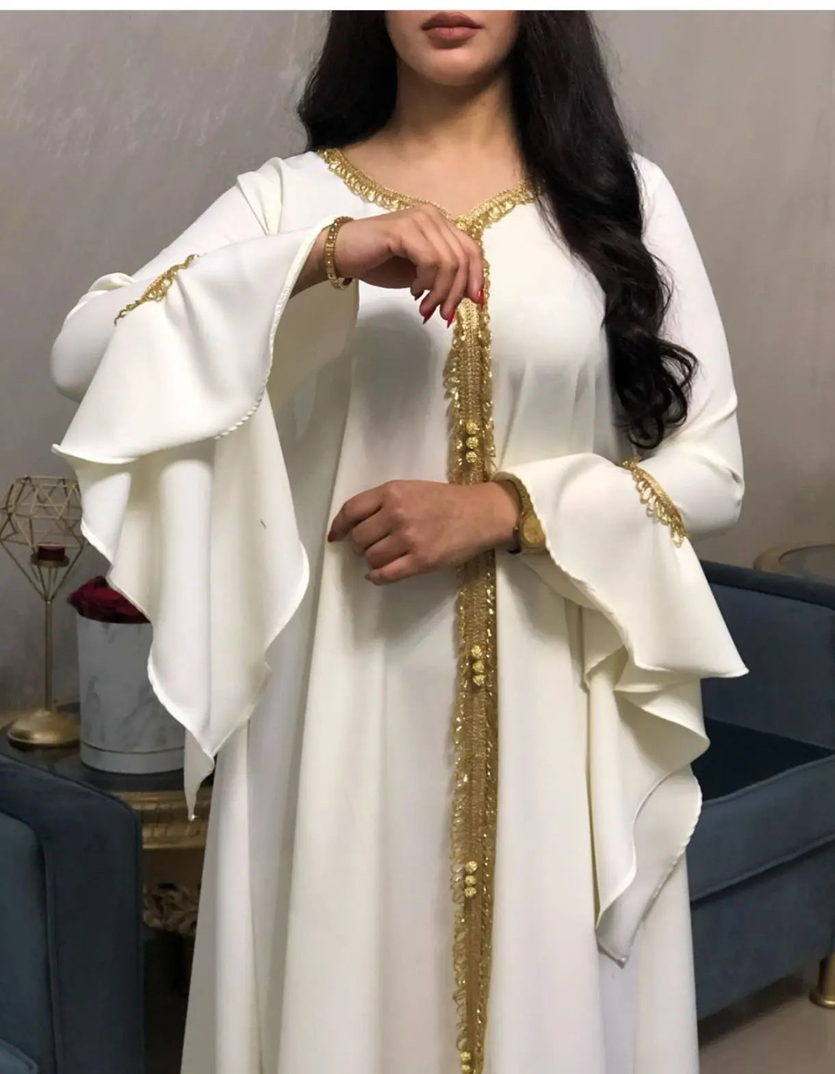 Jalabiya Kaftan Arabic Dress For Women Dubai Turkey Abaya Embroidery Loose Djellaba Muslim Fashion Islamic Clothing White