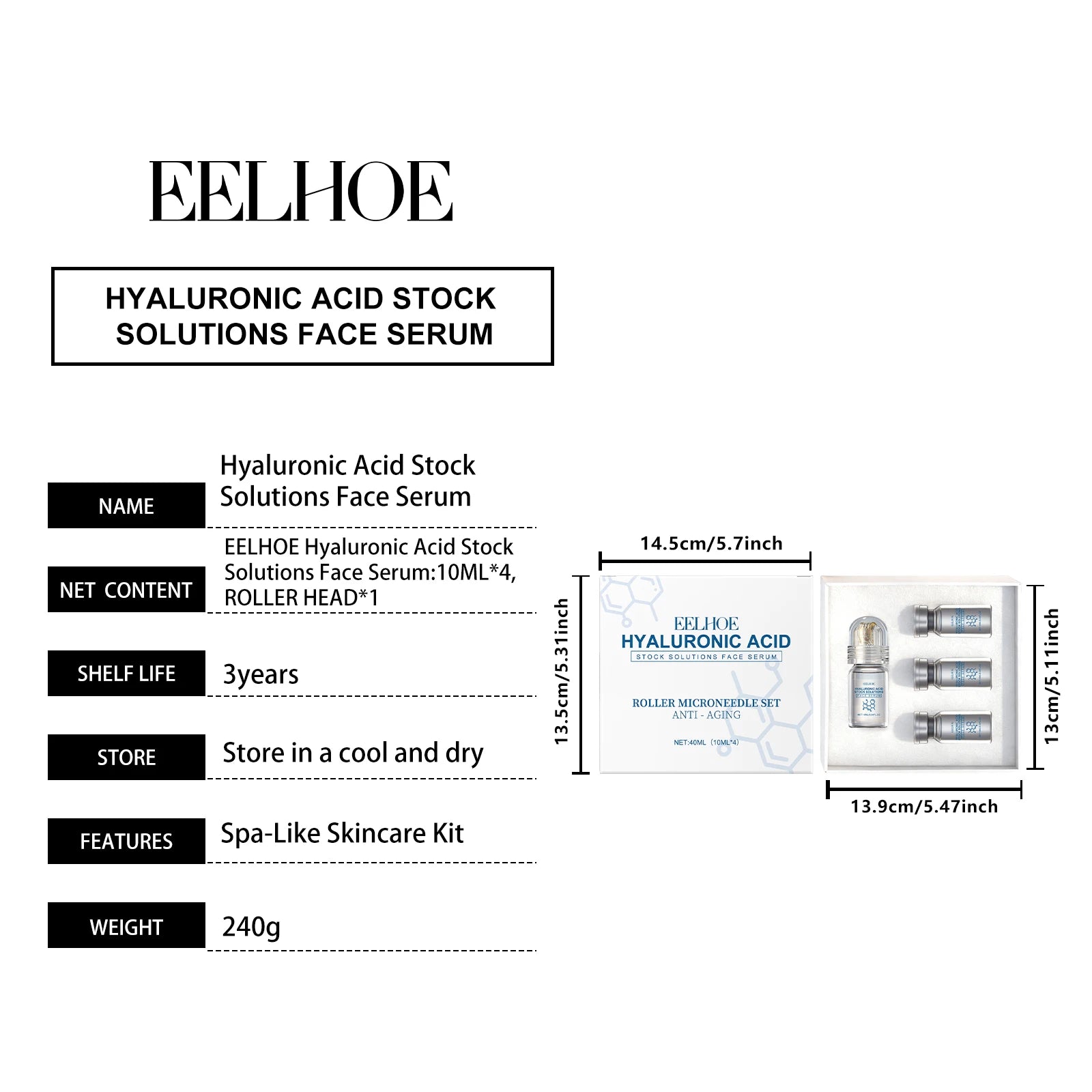 Hyaluronic Acid Stock Solutions Face Serum with Roller Microneedle Set Moisturizing Anti-Wrinkle Facial Serum Smoothing Refresh