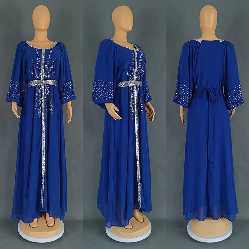 New 2025 Chiffon Diamonds Abayas for Women Luxury Dubai Abaya Turkey Kaftan Muslim Dress Djellaba Jalabiya Caftan Marocain Femme