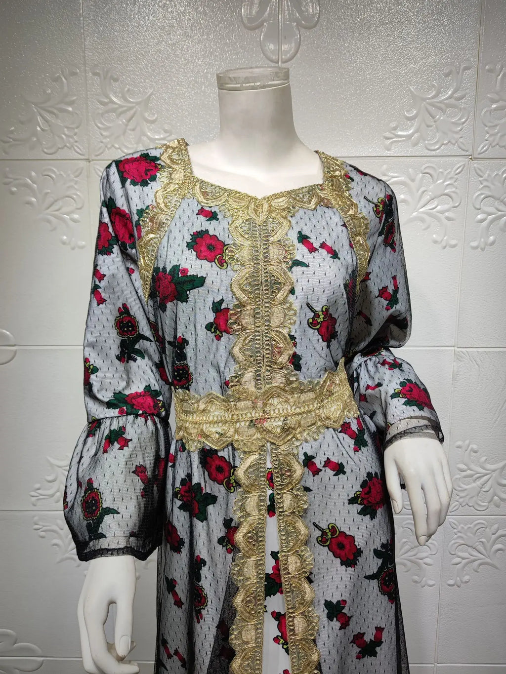 Luxury Middle East Abayas for Women Dubai Dress Lace Applique Mesh Printing Long Sleeves Elegant Evening Party Muslim Clothes