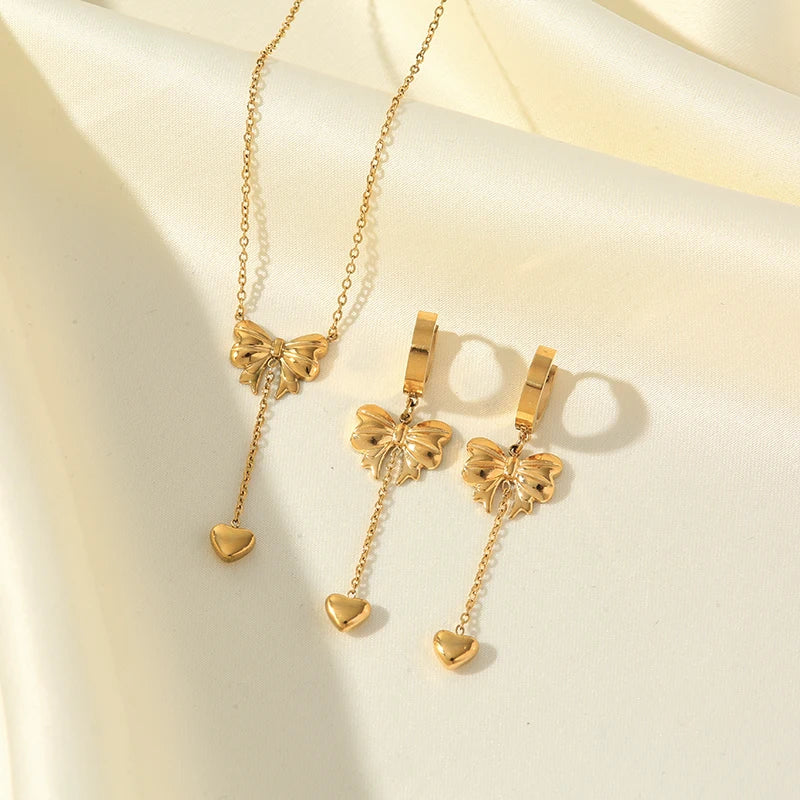EILIECK 316L Stainless Steel Gold Color Heart Star Flower Necklace Earrings Set For Women Trendy Waterproof Jewelry Holiday Gift