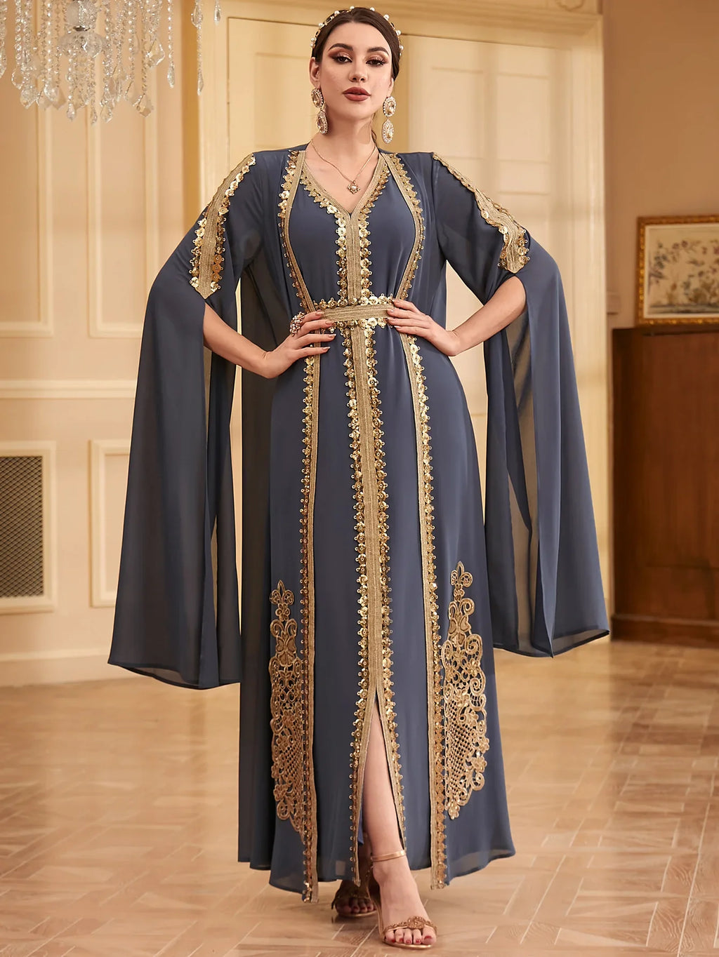 Dubai Embroidery Open Kimono Abaya Vest Dress Set Muslim Women Party Dresses Kaftan Islam Clothing Evening Arab Djellaba Caftan
