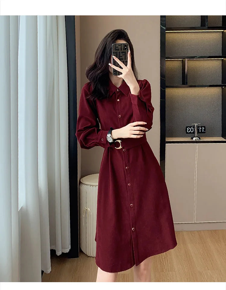 VigoAnne 2025 Woman Solid Long Sleeve Dress Spring Autumn Single Breasted Korean Casual Dresses Lady Evening Party Tight Dress