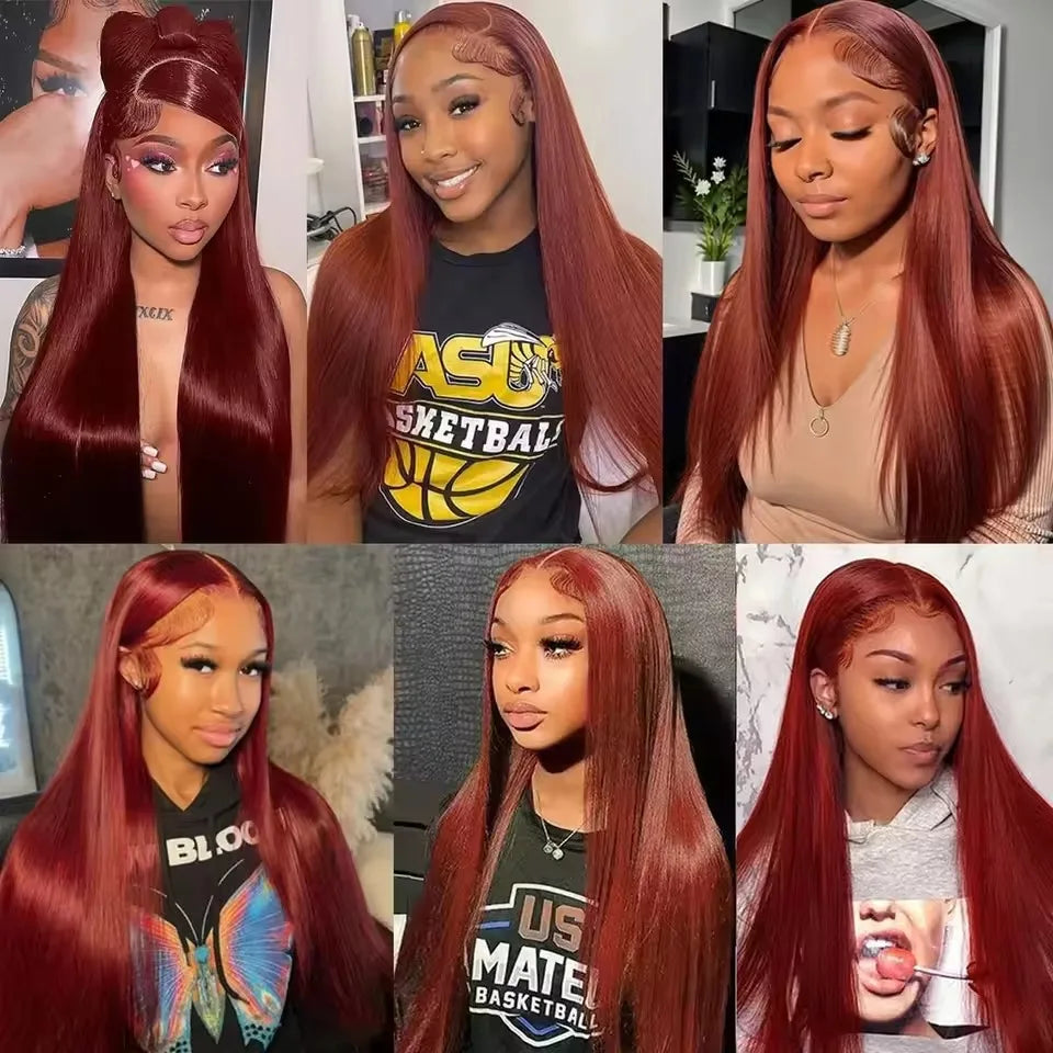 Reddish Brown HD 13x4 Lace Frontal Wigs Glueless Colored Human Hair Wigs Vietnamese Double Drown Bone Straight Lace Front Wig