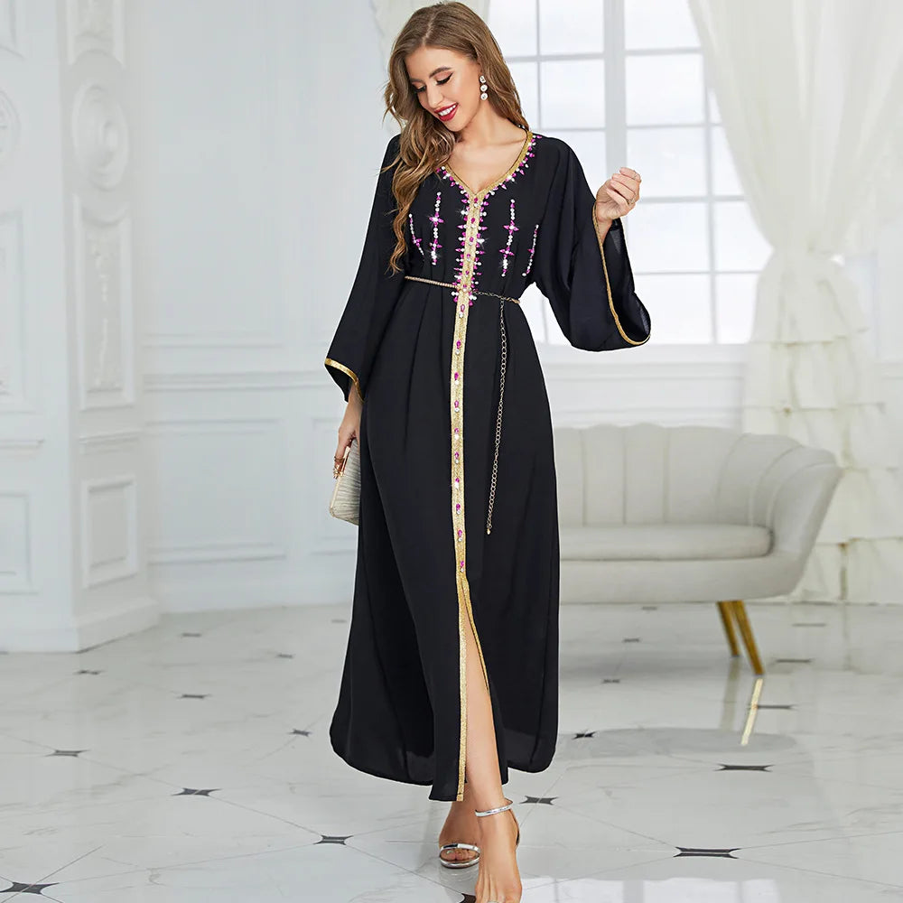 Luxury Diamond Party Dress for Women Robe Muslim Evening Abaya Arab Oman Dubai Moroccan Pakistan Jalabiya Caftan Ramadan Vestido
