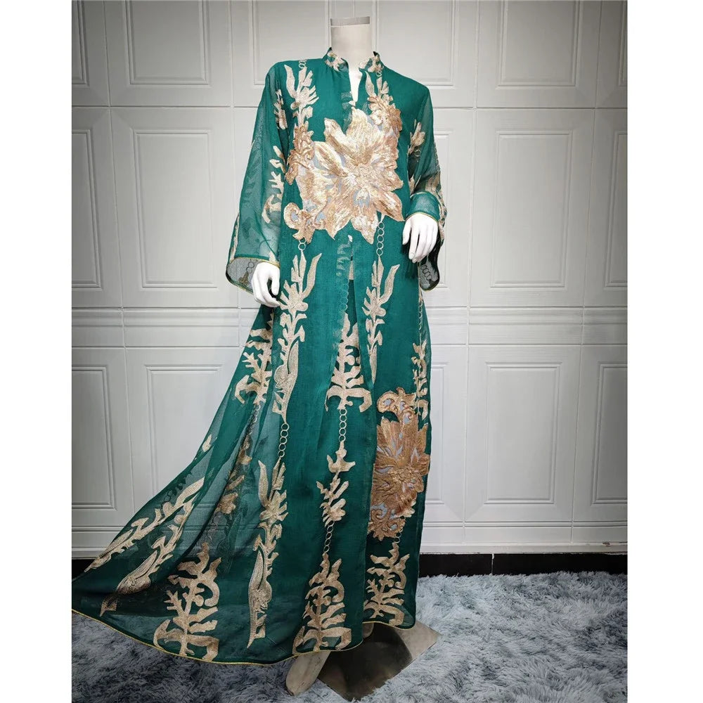 Muslim Abaya Dress Dubai Ramadan Sequins Floral Embroidered Moroccan Caftan Women Evening Gown Eid Djellaba Jalabiya Vestidos