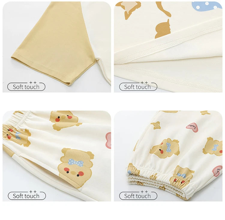 Female Summer Pijamas Short Women Cotton Pajamas Sleeve Shorts Nightwear Sweet Sleepwear Cartoon Pyjamas Woman Home Suit