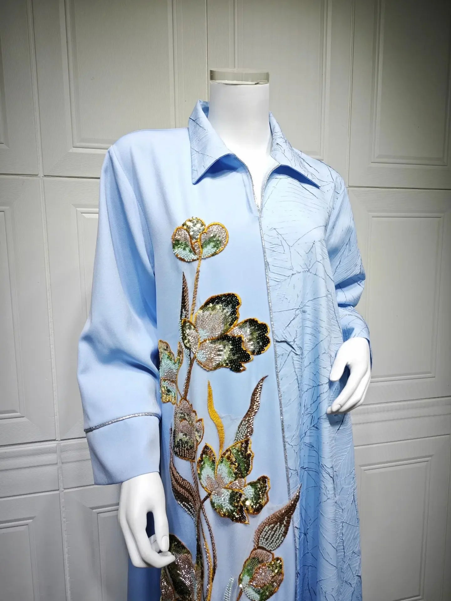 Eid Abaya Party Dress Women Lapel Shirt Dresses Sequins Embroidery Office Lady Muslim Jalabiya Ramadan Vestidos Largos Robe