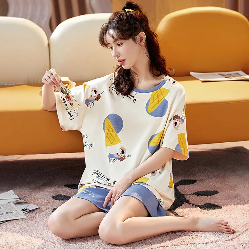 Spring Summer Pure Cotton Womens Pajama Sets Sexy Black Nightwear Casual Pyjama Long Pants Sleepwear Suits Homewear Fashion