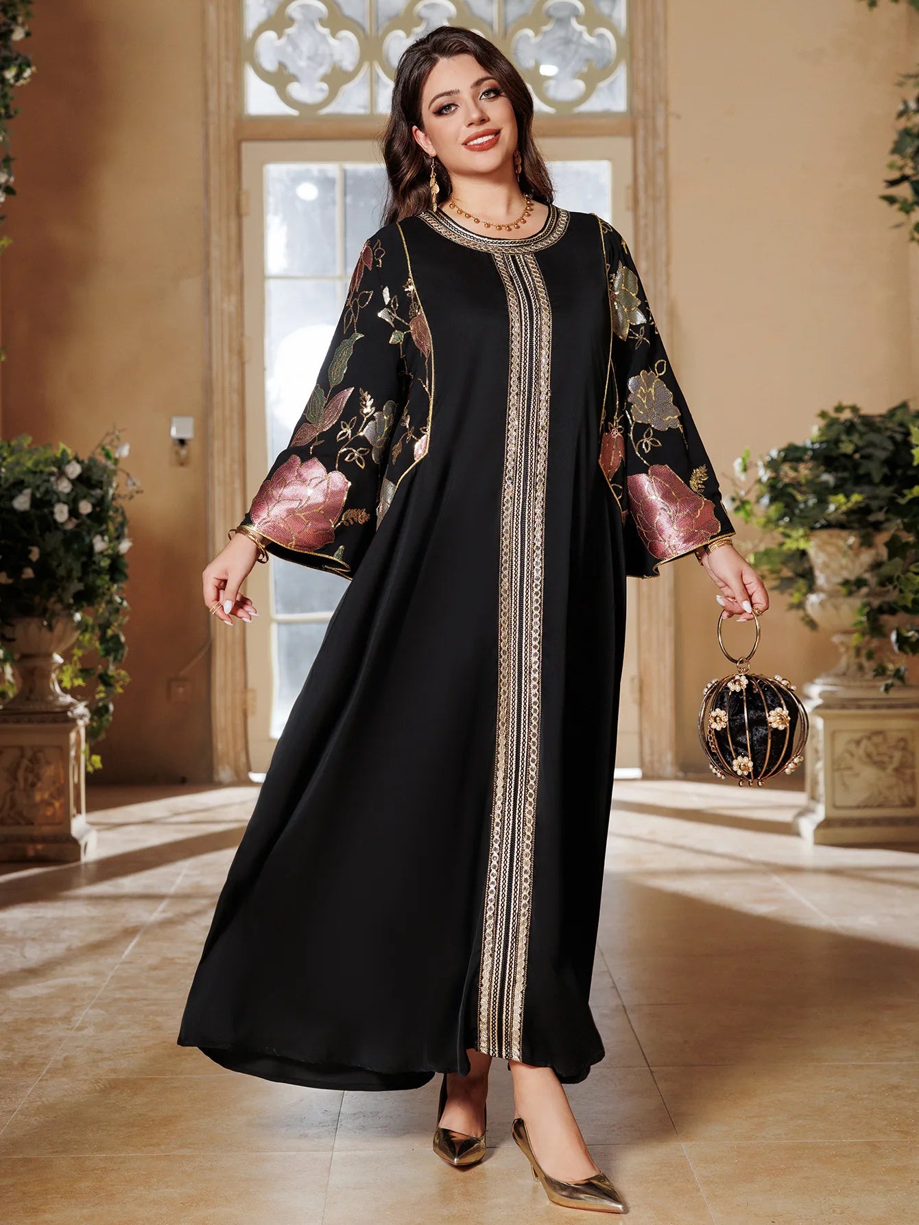 Muslim Women Sequin Embroidery Maxi Dress Dubai Abaya Turkey Kaftan Eid Djellaba Islam Jalabiya Robe Caftan Marocain Femme 2025