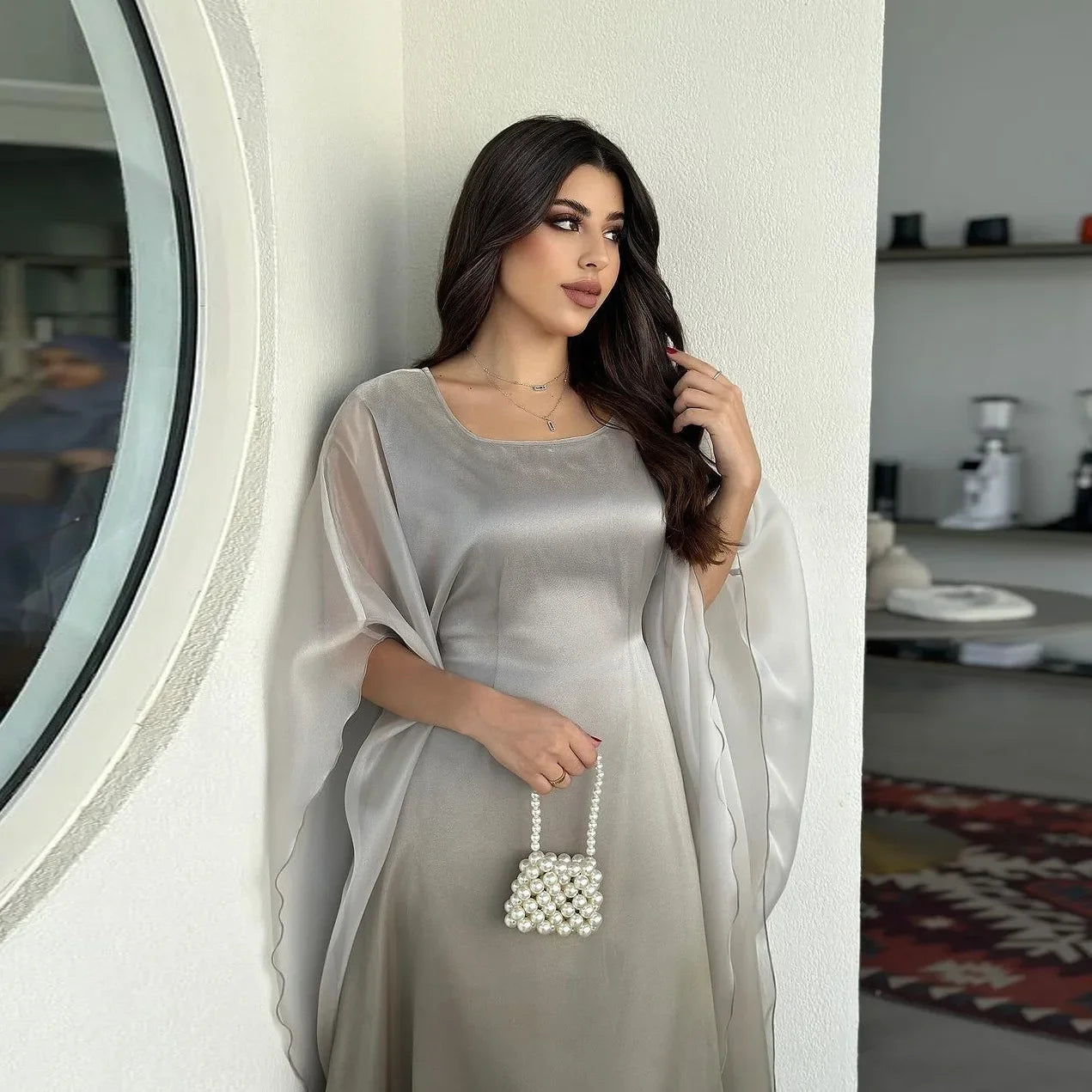 Eid Arab Satin Muslim Party Dress for Women Bat Sleeve Abaya Jalabiya Long Dresses Morocco Kaftan Vestidos Ramadan Gown Robe