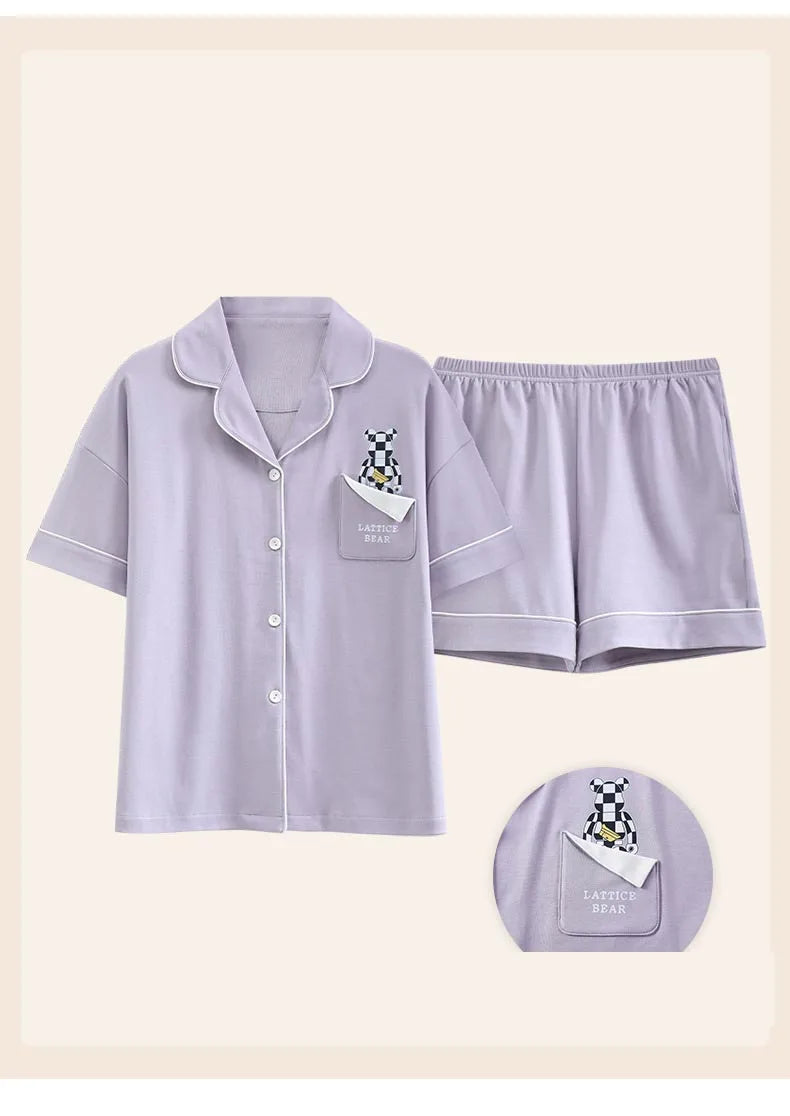 Dropshipping Female Pijamas Cartoon Summer Short Women Pajamas Sleeve Shorts Nightwear Sweet Sleepwear Pyjamas Woman Home Suit