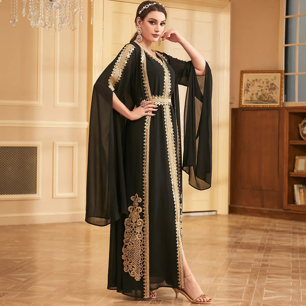 Dubai Embroidery Open Kimono Abaya Vest Dress Set Muslim Women Party Dresses Kaftan Islam Clothing Evening Arab Djellaba Caftan