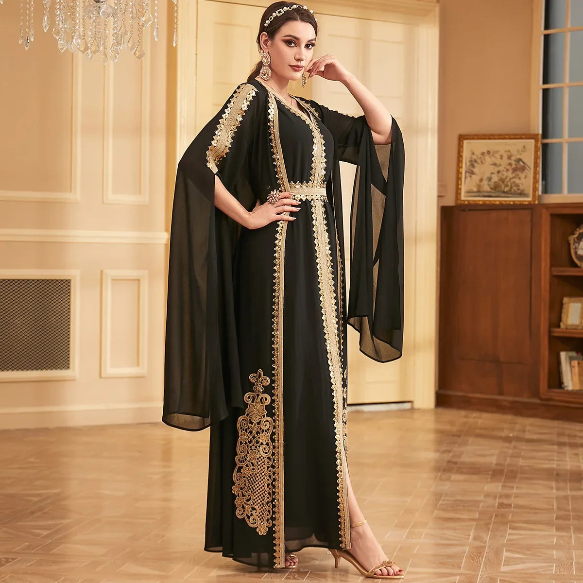 Dubai Embroidery Open Kimono Abaya Vest Dress Set Muslim Women Party Dresses Kaftan Islam Clothing Evening Arab Djellaba Caftan